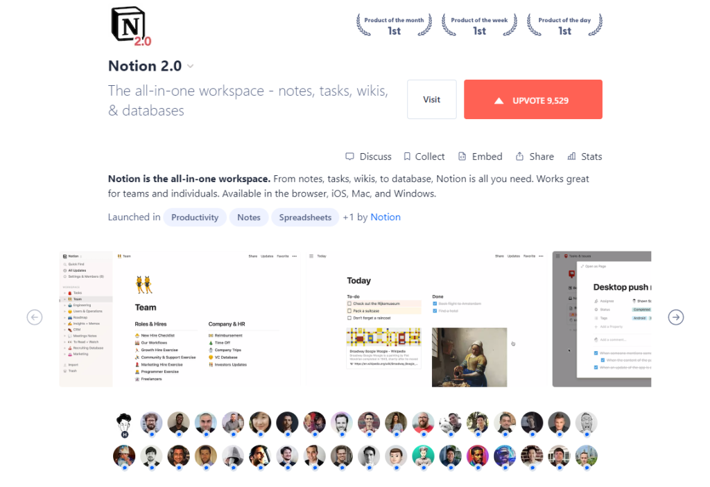Notion 2.0 Product Hunt Launch